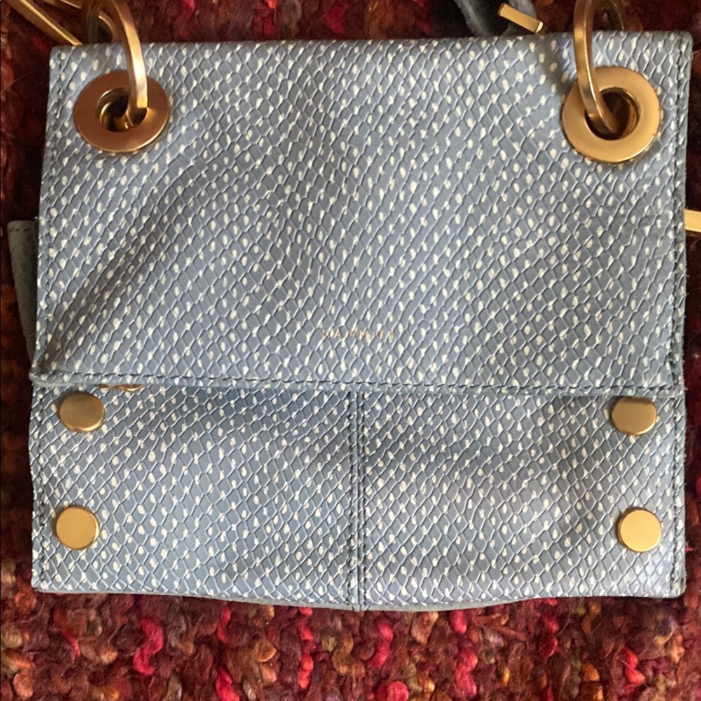 Hammitt Montana Reversible Small Leather Crossbody Bay Blue Snake Handbag